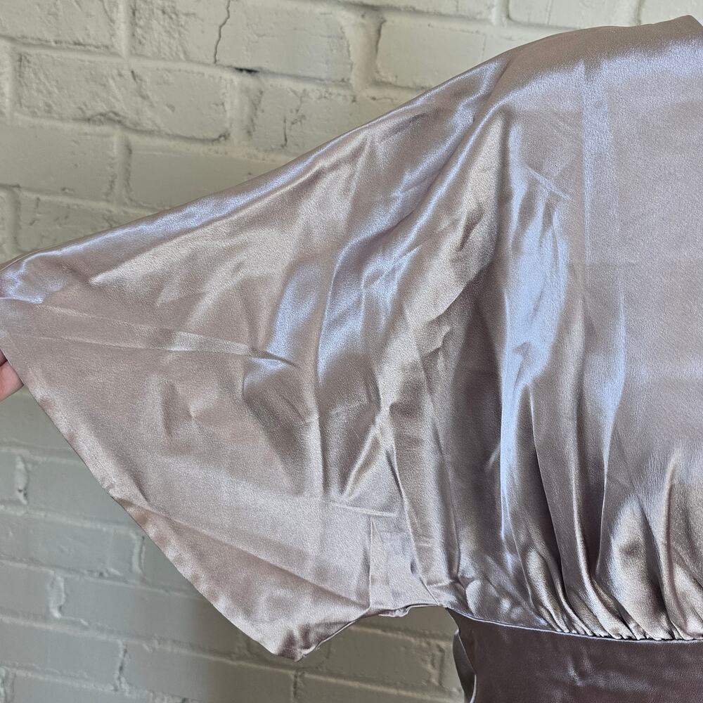 Birdy Grey Jesse Kimono Satin Dress Taupe Bridesmaid Maxi V-Neck Flutter Sleeve - Picture 7 of 12